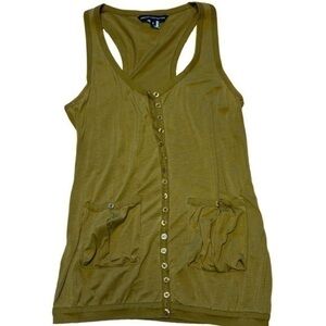 WOMENS FRENCH CONNECTION MILITARY GREEN BUTTON TANK TOP SHIRT, SIZE S